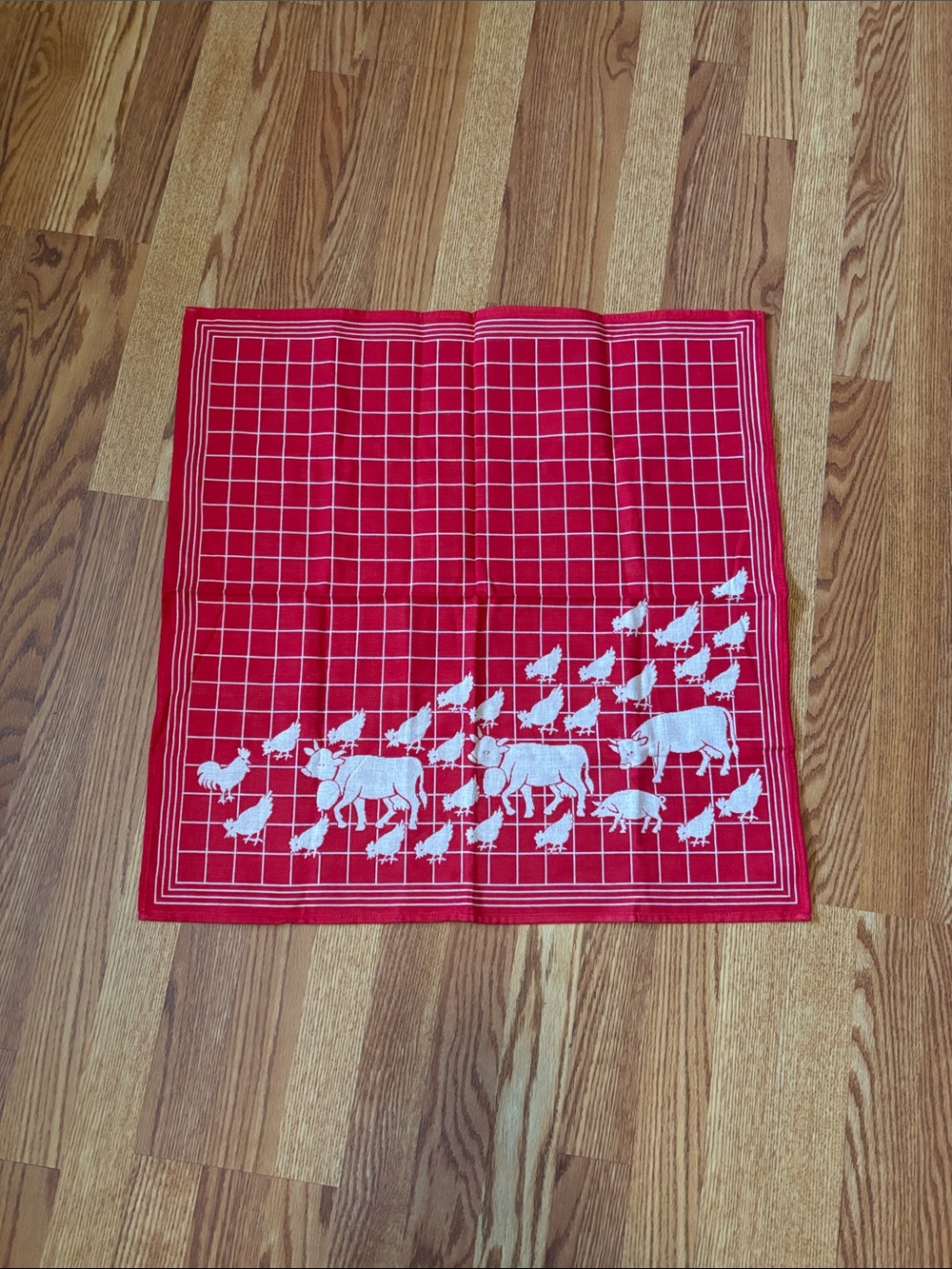 Cotton Red & White Farm Animal Kitchen Towel